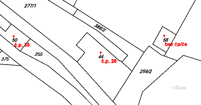 Prosetín 26, Dobkovice na parcele st. 44 v KÚ Prosetín u Dobkovic, Katastrální mapa