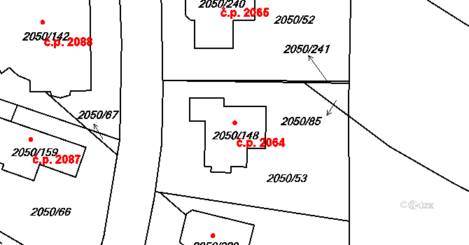 Pelhřimov 2064 na parcele st. 2050/148 v KÚ Pelhřimov, Katastrální mapa