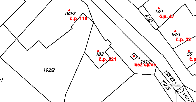 Vítovice 121, Rousínov na parcele st. 182 v KÚ Vítovice, Katastrální mapa