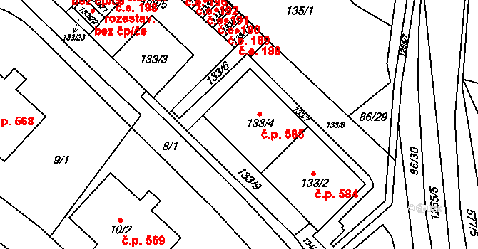 Zastávka 585 na parcele st. 133/4 v KÚ Zastávka, Katastrální mapa