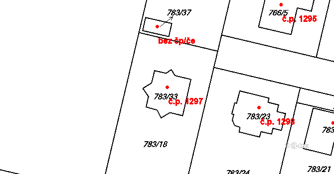 Mohelnice 1297 na parcele st. 783/33 v KÚ Mohelnice, Katastrální mapa