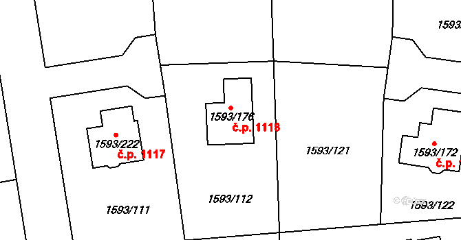 Kosmonosy 1118 na parcele st. 1593/176 v KÚ Kosmonosy, Katastrální mapa