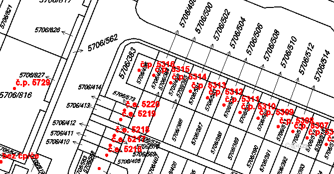 Jihlava 5315 na parcele st. 5706/497 v KÚ Jihlava, Katastrální mapa