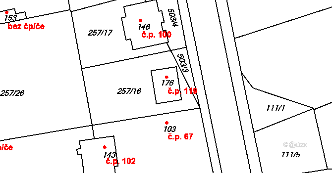 Chvalovice 119, Kovanice na parcele st. 176 v KÚ Chvalovice u Nymburka, Katastrální mapa