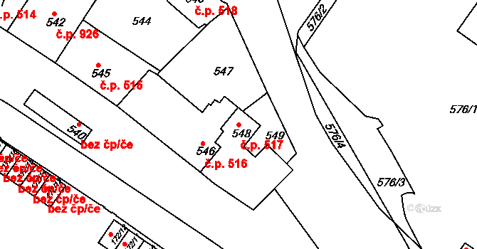 Jemnice 517 na parcele st. 548 v KÚ Jemnice, Katastrální mapa