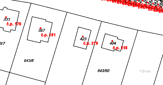 Řepov 219 na parcele st. 423 v KÚ Řepov, Katastrální mapa