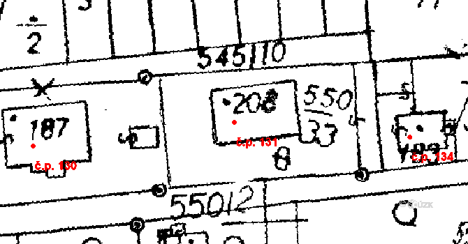 Žihobce 131 na parcele st. 208 v KÚ Žihobce, Katastrální mapa