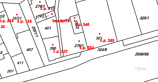 Louky 202, Zlín na parcele st. 276/1 v KÚ Louky nad Dřevnicí, Katastrální mapa