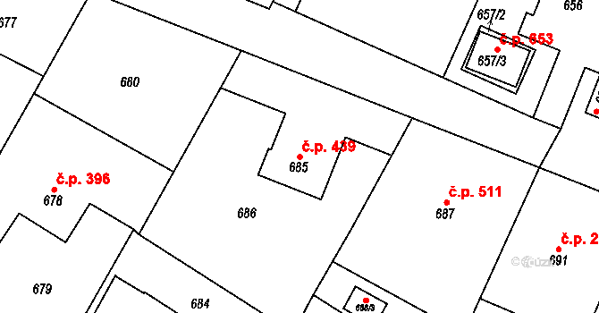 Želechovice nad Dřevnicí 439 na parcele st. 685 v KÚ Želechovice nad Dřevnicí, Katastrální mapa