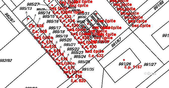 Hustopeče 631 na parcele st. 985/36 v KÚ Hustopeče u Brna, Katastrální mapa