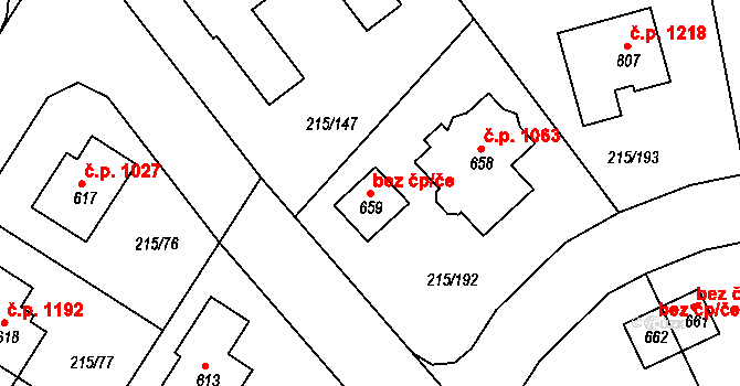 Rudná 43058655 na parcele st. 659 v KÚ Hořelice, Katastrální mapa