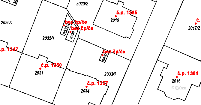 Teplice 43840655 na parcele st. 2033/2 v KÚ Teplice, Katastrální mapa