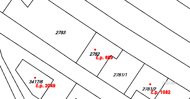 Hlučín 689 na parcele st. 2782 v KÚ Hlučín, Katastrální mapa