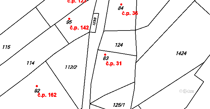 Kudlovice 31 na parcele st. 83 v KÚ Kudlovice, Katastrální mapa