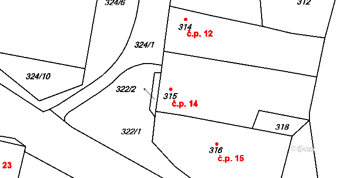 Nemilkov 14, Lišnice na parcele st. 315 v KÚ Lišnice, Katastrální mapa