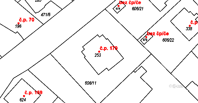 Čachovice 179 na parcele st. 253 v KÚ Čachovice, Katastrální mapa