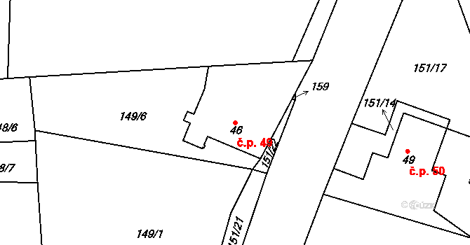Vyžice 49 na parcele st. 46/1 v KÚ Vyžice, Katastrální mapa
