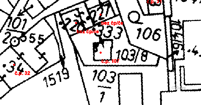Bernartice 107 na parcele st. 333 v KÚ Bernartice u Milevska, Katastrální mapa