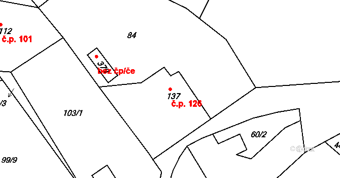 Dolní Bělá 126 na parcele st. 137 v KÚ Dolní Bělá, Katastrální mapa