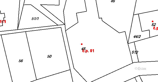 Raškov 51, Bohdíkov na parcele st. 45 v KÚ Raškov Dvůr, Katastrální mapa