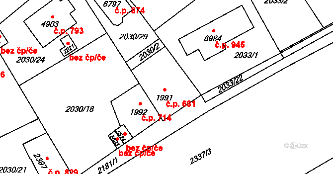 Beroun-Závodí 681, Beroun na parcele st. 1991 v KÚ Beroun, Katastrální mapa
