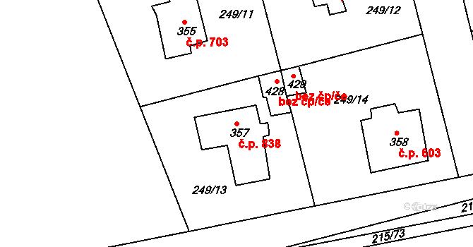 Rudná 838 na parcele st. 357 v KÚ Hořelice, Katastrální mapa
