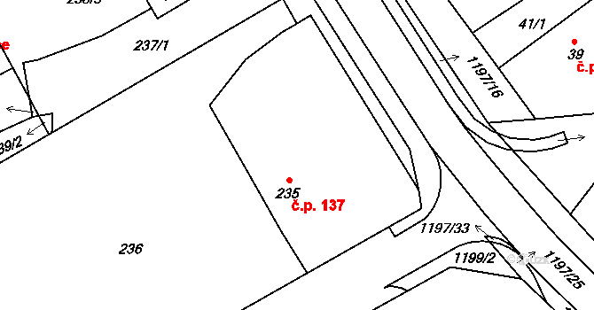 Meclov 137 na parcele st. 235 v KÚ Meclov, Katastrální mapa