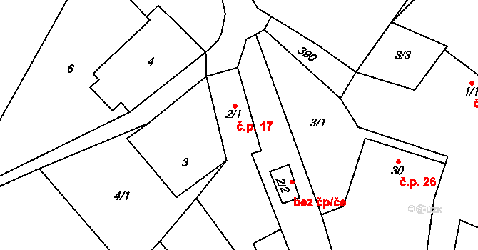 Těšetiny 17, Mochtín na parcele st. 2/1 v KÚ Těšetiny, Katastrální mapa
