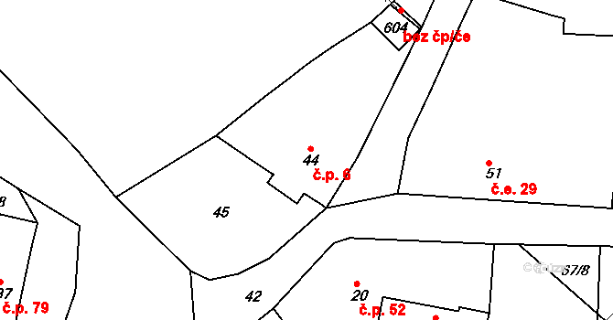Bušovice 6 na parcele st. 44 v KÚ Bušovice, Katastrální mapa