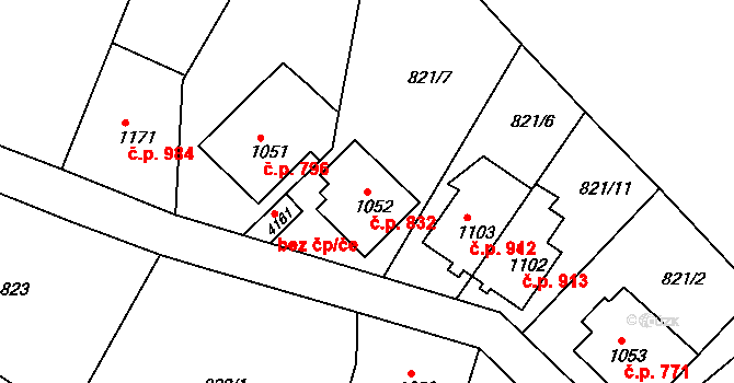 Náchod 832 na parcele st. 1052 v KÚ Náchod, Katastrální mapa