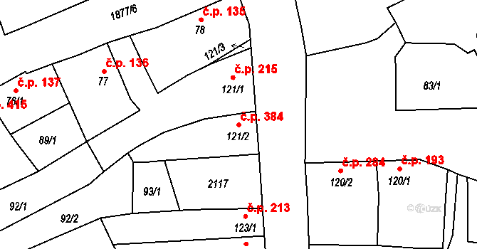 Sezemice 384 na parcele st. 121/2 v KÚ Sezemice nad Loučnou, Katastrální mapa