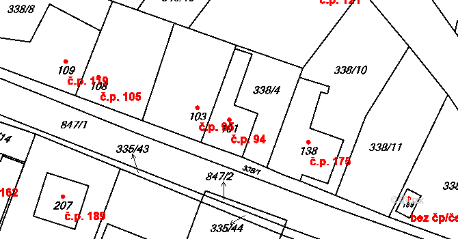 Voděrady 94 na parcele st. 101 v KÚ Voděrady u Kunštátu, Katastrální mapa