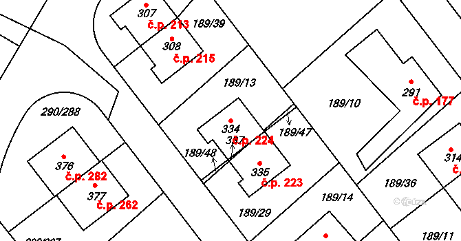 Herink 224 na parcele st. 334 v KÚ Herink, Katastrální mapa
