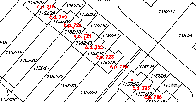 Krmelín 723 na parcele st. 1152/44 v KÚ Krmelín, Katastrální mapa