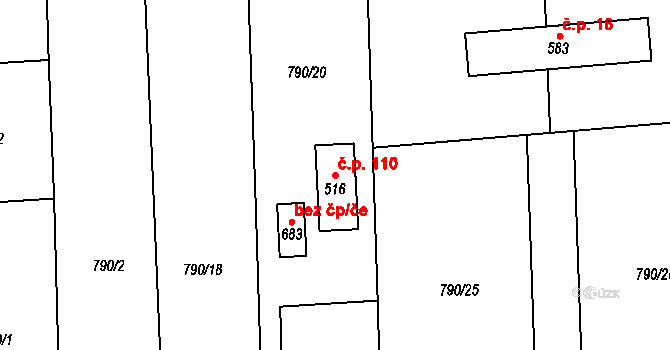 Halouny 110, Svinaře na parcele st. 516 v KÚ Svinaře, Katastrální mapa