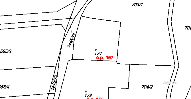 Lhenice 167 na parcele st. 174 v KÚ Lhenice, Katastrální mapa