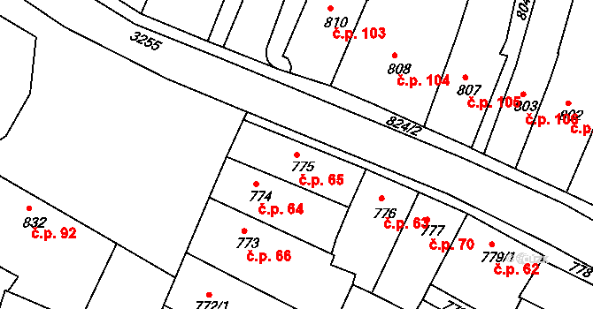 Kamenice nad Lipou 65 na parcele st. 775 v KÚ Kamenice nad Lipou, Katastrální mapa