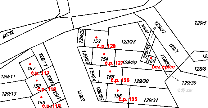 Chocenice 127 na parcele st. 154 v KÚ Chocenice, Katastrální mapa