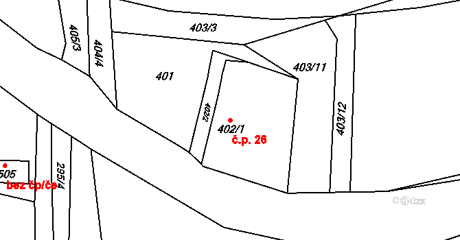 Blov 26, Vilémov na parcele st. 402/1 v KÚ Vinaře u Kadaně, Katastrální mapa