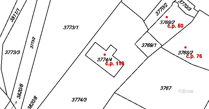 Koudelka 110, Holice na parcele st. 3774/4 v KÚ Holice v Čechách, Katastrální mapa