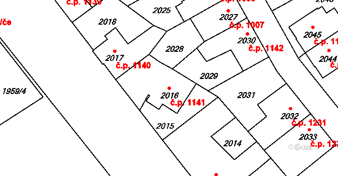 Louny 1141 na parcele st. 2016 v KÚ Louny, Katastrální mapa