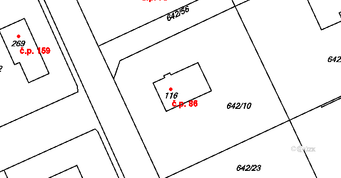 Pulice 86, Dobruška na parcele st. 116 v KÚ Pulice, Katastrální mapa