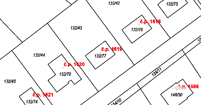 Ráj 1619, Karviná na parcele st. 132/77 v KÚ Ráj, Katastrální mapa