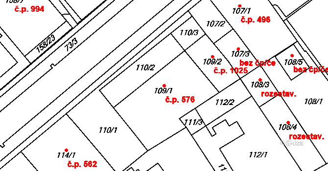 Pohořelice 576 na parcele st. 109/1 v KÚ Pohořelice nad Jihlavou, Katastrální mapa