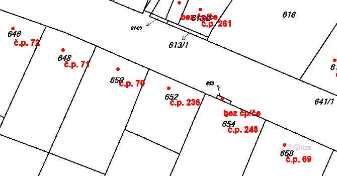 Sedlec 236 na parcele st. 652 v KÚ Sedlec u Mikulova, Katastrální mapa