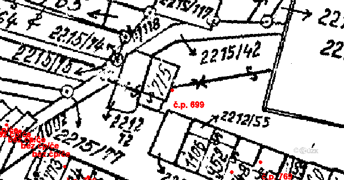 Tvrdonice 699 na parcele st. 715 v KÚ Tvrdonice, Katastrální mapa