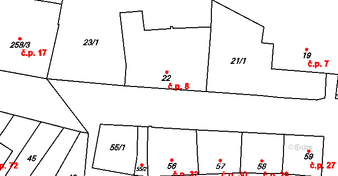 Lutotín 8, Bílovice-Lutotín na parcele st. 22 v KÚ Lutotín, Katastrální mapa