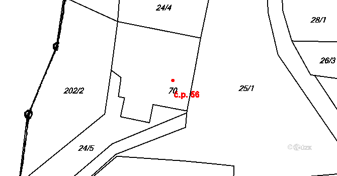 Týnec 56, Chotěšov na parcele st. 70 v KÚ Týnec u Chotěšova, Katastrální mapa