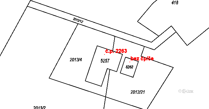 Rožnov pod Radhoštěm 2263 na parcele st. 5257 v KÚ Rožnov pod Radhoštěm, Katastrální mapa