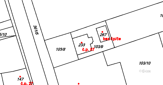 Kasárna 57, Znojmo na parcele st. 233 v KÚ Mramotice, Katastrální mapa